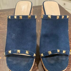 Marc Fisher Navy Mules with Gold Stud Accents